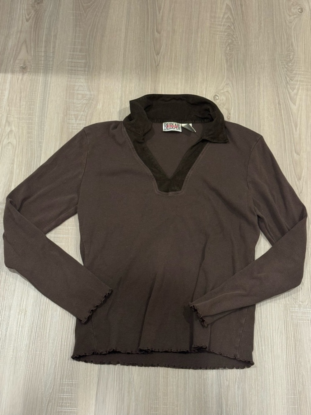 Vintage Bill Blass Jeans Dark Brown Long Sleeve V-Neck Top